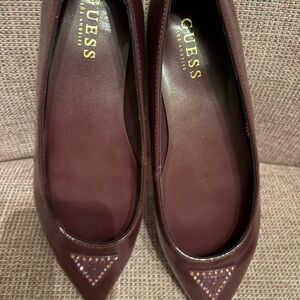 GUESS Women's Pointed Toe Studded Flats in Burgundy Wine